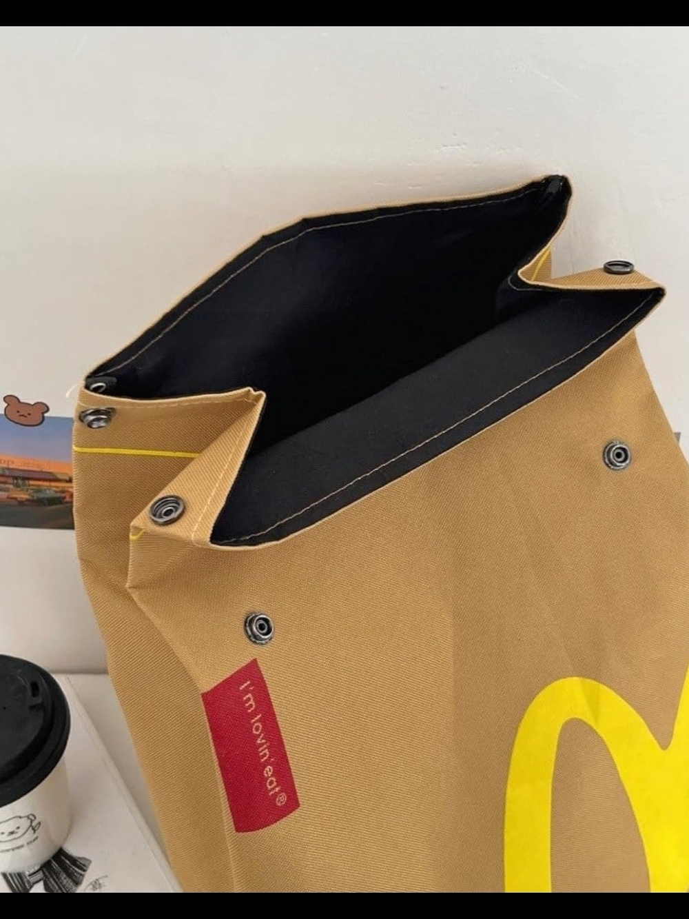 Brown Canvas Roll-Top McDonalds Backpack with Yellow Accent. HOT ITEM! - Picture 4 of 12